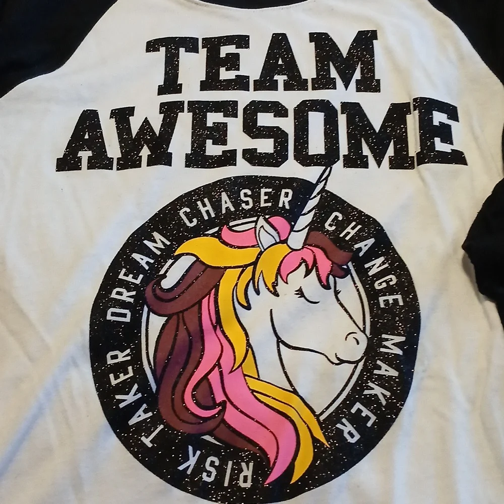 JUSTICE Team Awesome Unicorn girls long sleeve shirt 14